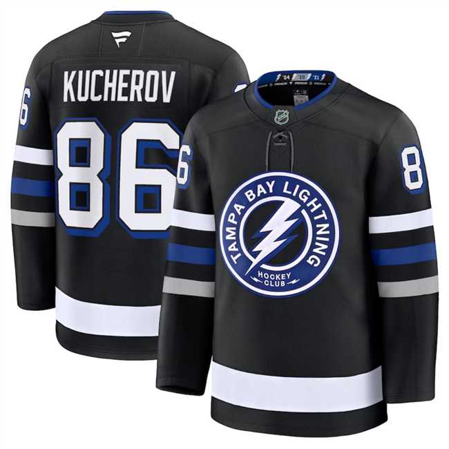 Men%27s Tampa Bay Lightning #86 Nikita Kucherov Black 2024-25 Alternate Stitched Hockey Jersey Dzhi